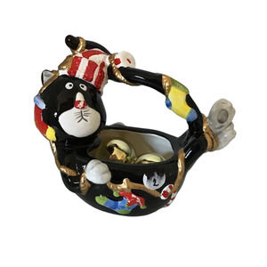 Vintage Ceramic Christmas Black Cat Basket